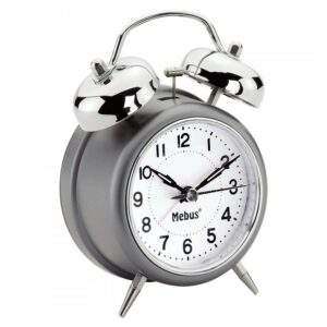 Mebus 26869 Επιτραπέζιο Ρολόι Ξυπνητήρι Αθόρυβο Μεταλλικό / Γκρι