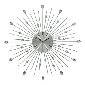 ANKOR 844913 Ρολόι Τοίχου Μεταλλικό Ασημί με διάφανους κρυστάλλους Ø50cm