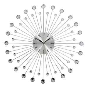 ANKOR 844982 Ρολόι Τοίχου Μεταλλικό Ασημί με διάφανους κρυστάλλους Ø50cm