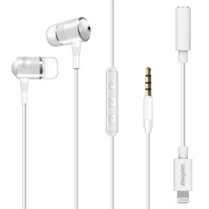 Hands Free Energizer UIL35WH Metal Stereo 3.5mm  με Αντάπτορα Lightning Apple Certified MFi σε 3.5mm και Πλήκτρα Λειτουργίας 1.2m Λευκό