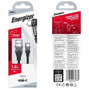 Καλώδιο Σύνδεσης Energizer Bicolor 2.0A USB-A σε USB-C Μαύρο 1.2m