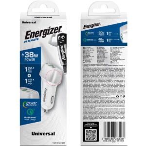 Φορτιστής Αυτοκινήτου Energizer D38WS με PD, QC με έξοδο USB-C/USB-A 38W/3A  Ασημί