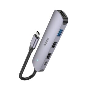 Hub USB-C Hoco HB27 HDMI+PD60W+USB3.0+2xUSB2.0 60W 20V/3A Γκρι 13cm
