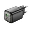 Φορτιστής Ταξιδίου Small Body Hoco N52 Monsoon με 2 Εξόδους Φόρτισης 1xUSB QC3.0A και 1xUSB-C PD20W GaN Tech Μαύρος