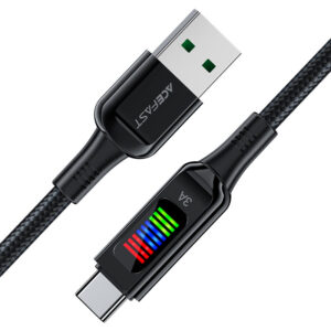Καλώδιο Acefast με Ενδειξη Τάσης C7-04 USB-A  σε USB-C 60W 20V/3A με Ενδειξη Τάσης Braided Μαύρο 1.2m