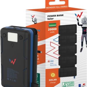 Ηλιακό Power Bank Wonder WX20S 20000mAh 5V/2A 7.5W με 5 Ηλιακά Πάνελ, 2 x USB-A και 1 x USB-C Έξοδο και Φακό Μαύρο