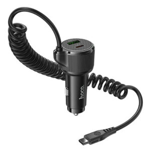 Φορτιστής Αυτοκινήτου Hoco NZ17A Avant-garde 1xUSB-A και 2xUSB-C 50W PD+QC με Καλώδιο Type-C Black