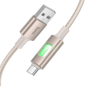 Καλώδιο Hoco U144 USB-A σε Lightning Fast Charging 2.4A με Φωτισμό Braided Χρυσό 1.2m