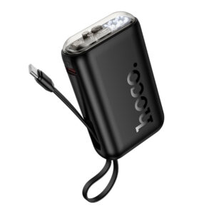 Power Bank Hoco J157 Leader 10000mAh PD20W + 22.5W, QC με USB-A και USB-C Εξόδους Φόρτισης, Ενσωματωμένο Καλώδιο USB-C και LED Ένδειξη Μπαταρίας Μαύρο