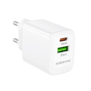 Φορτιστής Ταξιδίου Borofone BN29 Fuente GaN με 1xUSB-C PD30W και 1xUSB-A QC3.0A Λευκός