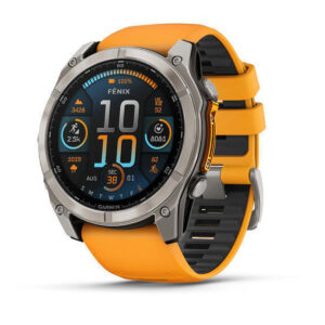 Garmin Watch Fenix 8 Titanium 51mm GPS NFC 10 ATM με Δυνατότητα Κλήσεων Sapphire Titanium with Spark Orange and Graphite Silicone Band