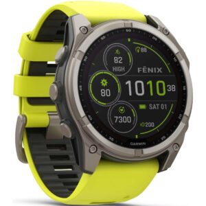 Smartwatch Garmin Fenix 8 Solar Titanium 51mm GPS NFC 10 ATM με Δυνατότητα Κλήσεων Sapphire Titanium With Amp Yellow/Graphite Silicone Band
