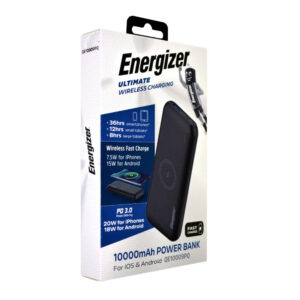 Power Bank Energizer QE10009PQ 10000mAh PD20W με 1xUSB-C 1xUSB-A Ασύρματη Φόρτιση 15W και LED Ένδειξη Μπαταρίας Μαύρο