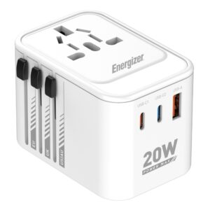 Παγκόσμιος Φορτιστής Ταξιδίου Energizer ETC200 US/AU UK EU με 1xUSB-A 18W και 2xUSB-C 20W/12W Λευκός