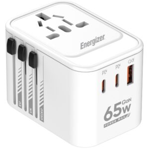 Παγκόσμιος Φορτιστής Ταξιδίου Energizer ETC650 US/AU UK EU με 1xUSB-A QC 30W και 2xUSB-C PD65W GaN Λευκός